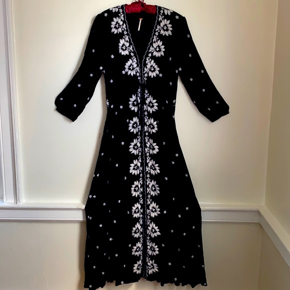 Free People Embroidered Black Fabled Maxi Dress - Picture 1 of 11